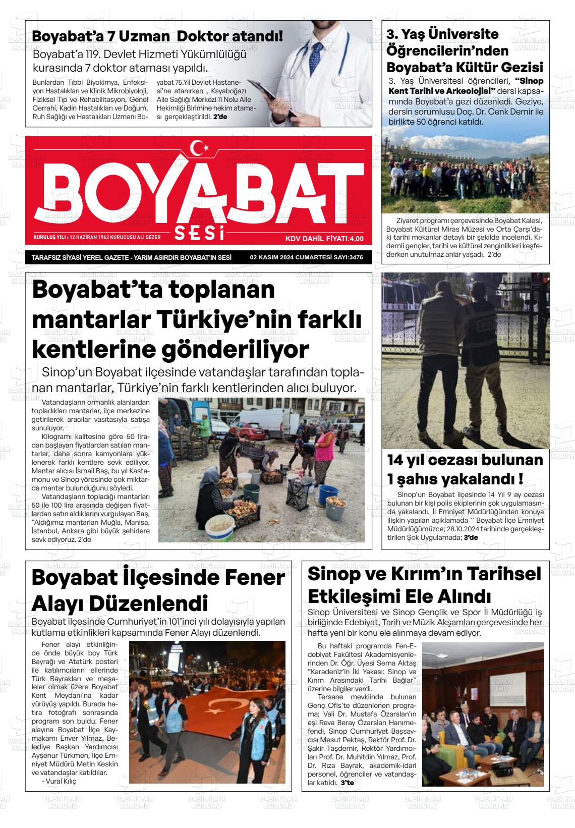 02 Kasım 2024 Boyabat Sesi Gazete Manşeti