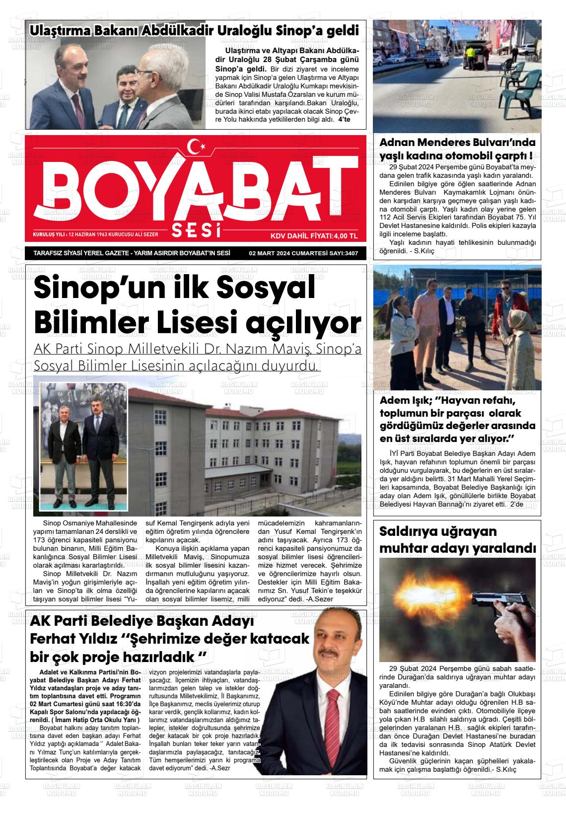 02 Mart 2024 Boyabat Sesi Gazete Manşeti