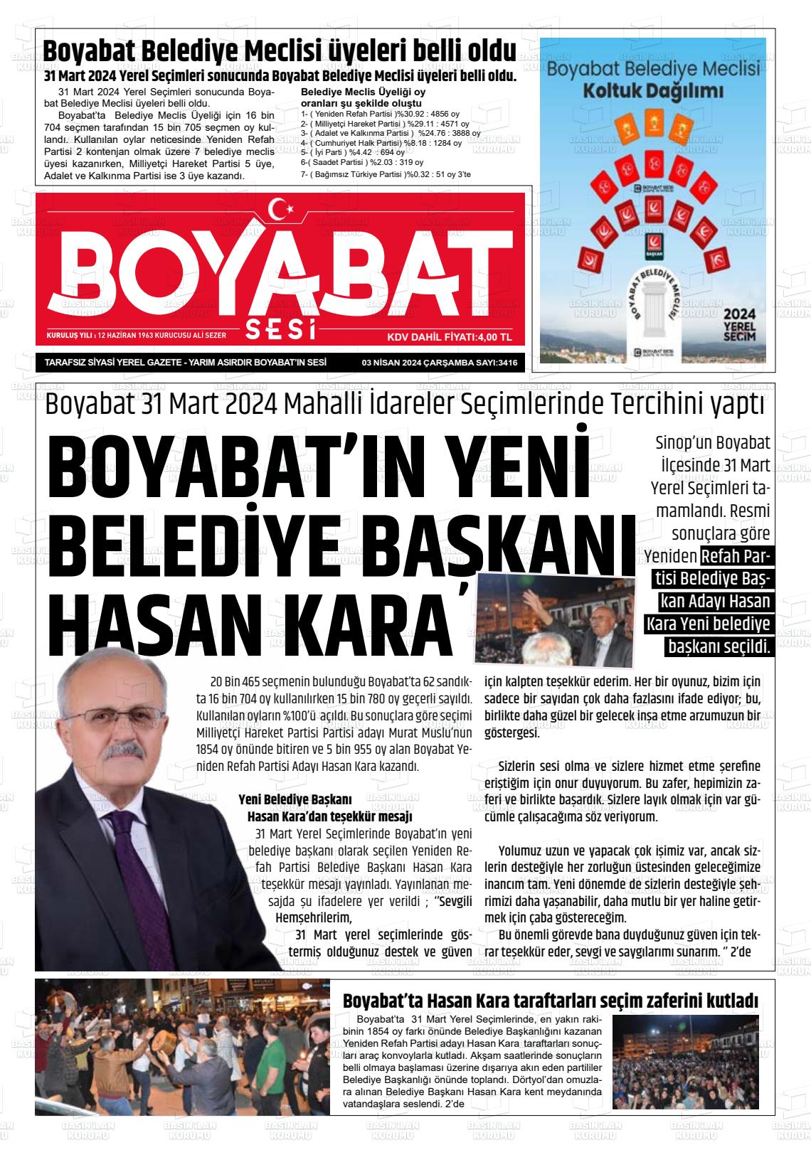 03 Nisan 2024 Boyabat Sesi Gazete Manşeti