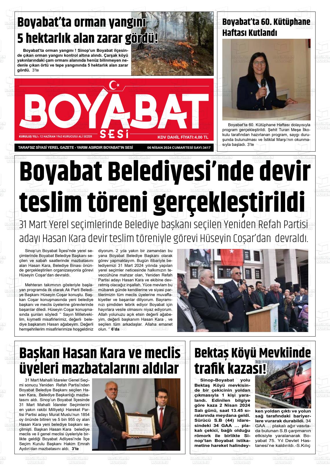 06 Nisan 2024 Boyabat Sesi Gazete Manşeti