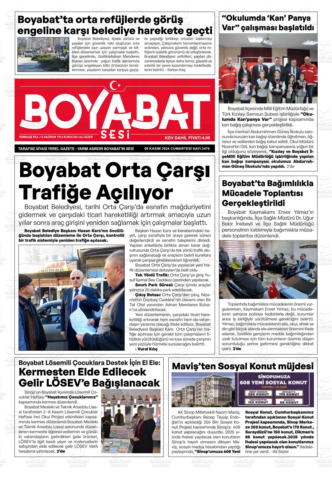 09 Kasım 2024 Boyabat Sesi Gazete Manşeti