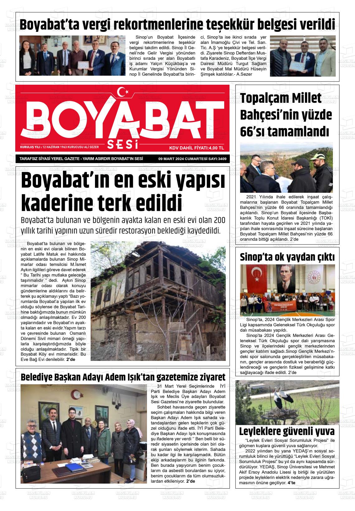 09 Mart 2024 Boyabat Sesi Gazete Manşeti