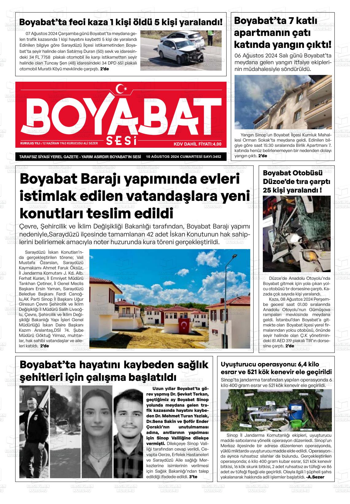 10 Ağustos 2024 Boyabat Sesi Gazete Manşeti