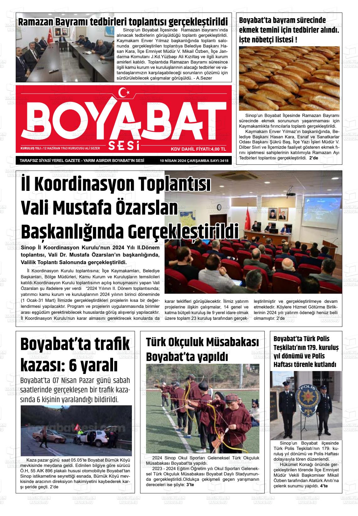 10 Nisan 2024 Boyabat Sesi Gazete Manşeti