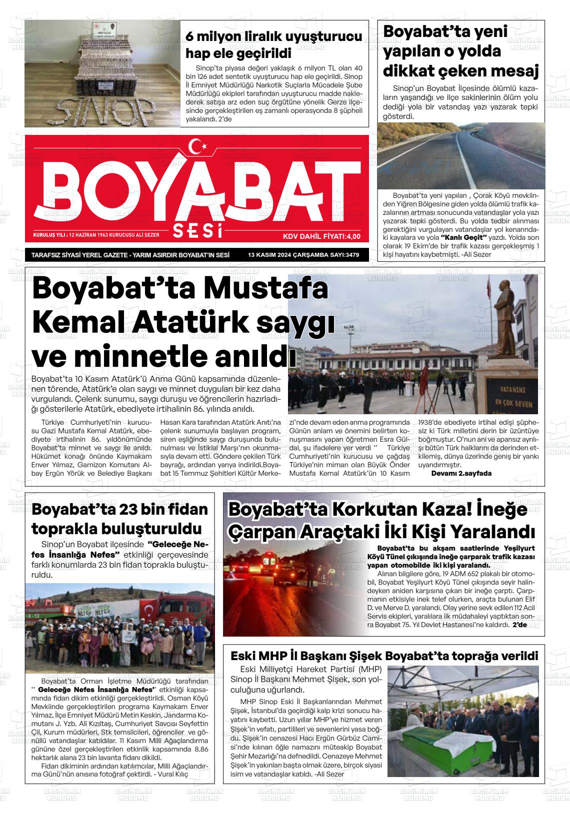 13 Kasım 2024 Boyabat Sesi Gazete Manşeti