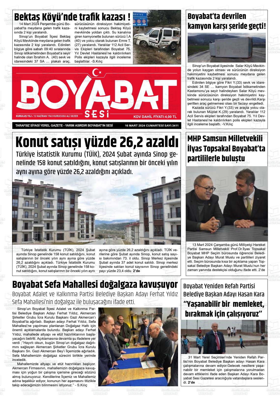 16 Mart 2024 Boyabat Sesi Gazete Manşeti