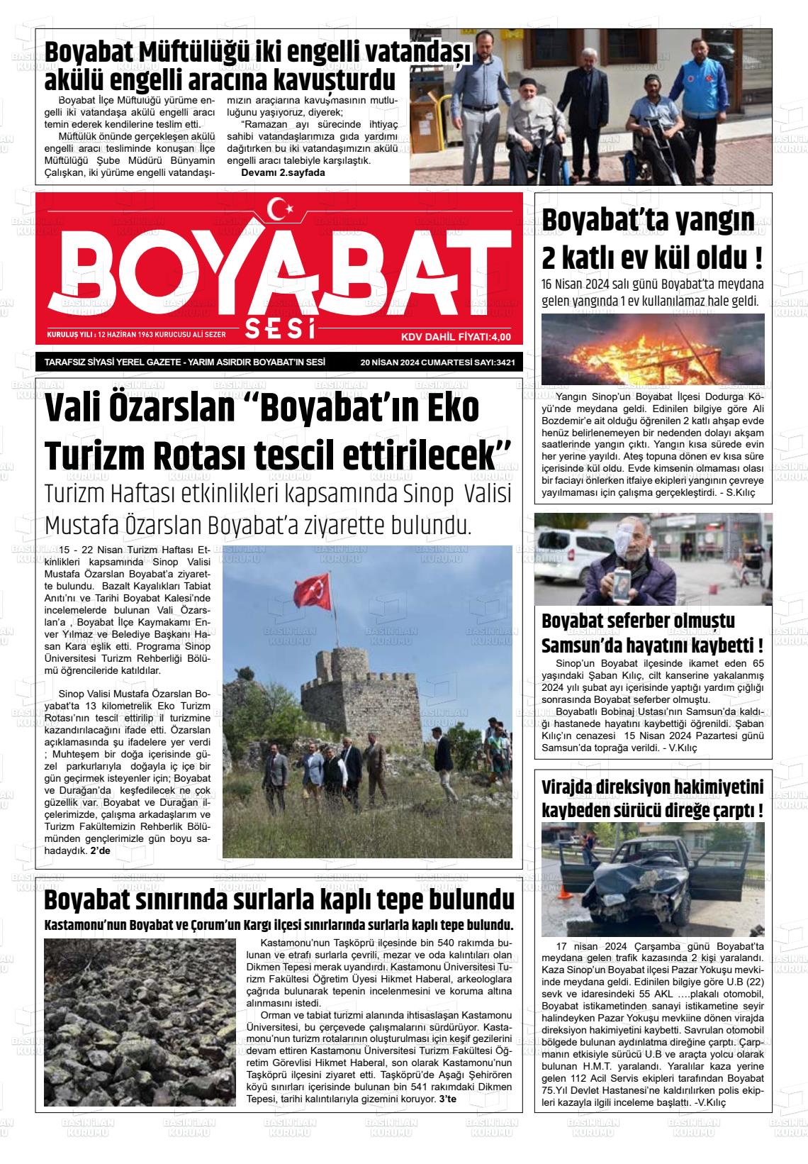 20 Nisan 2024 Boyabat Sesi Gazete Manşeti