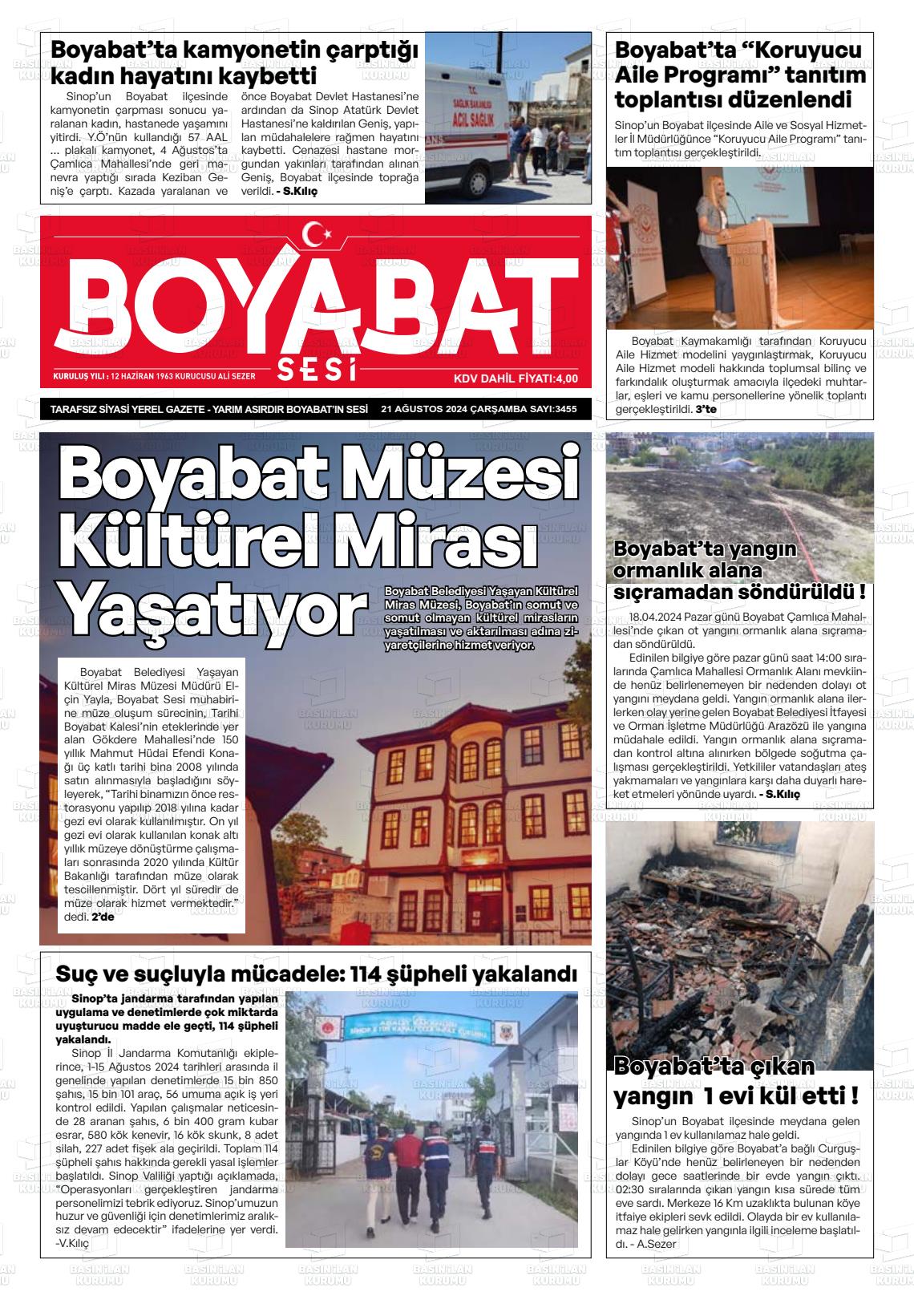 21 Ağustos 2024 Boyabat Sesi Gazete Manşeti