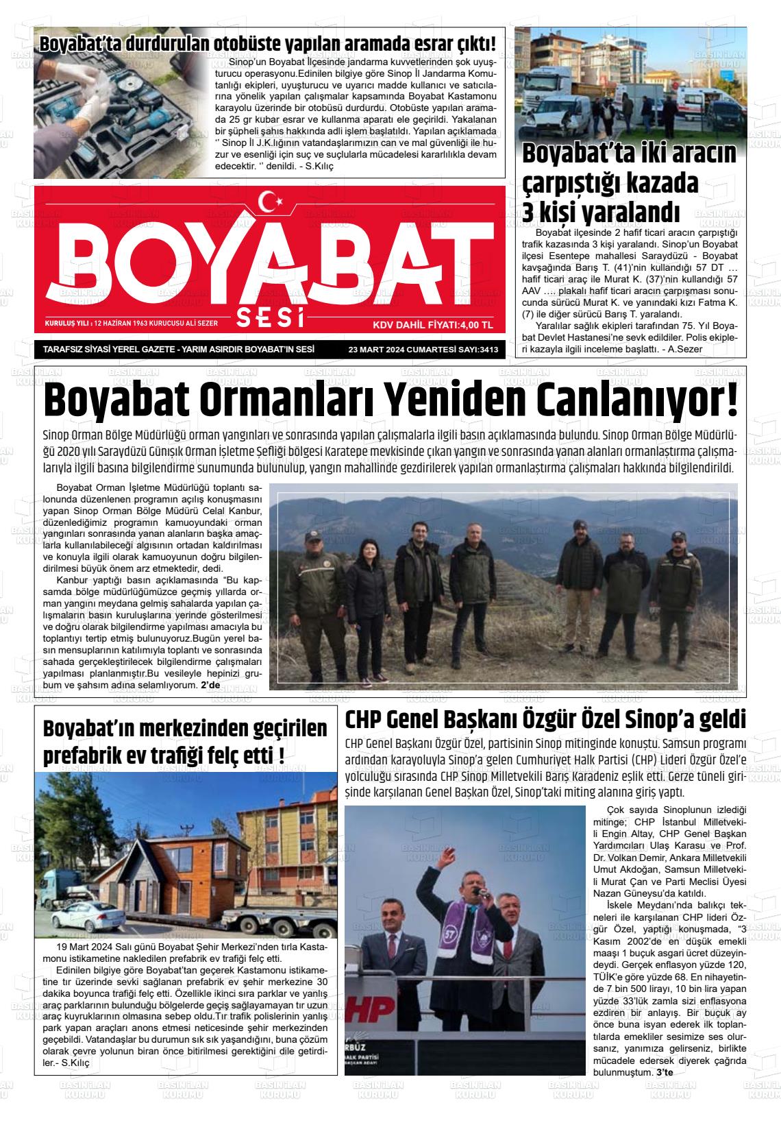 23 Mart 2024 Boyabat Sesi Gazete Manşeti