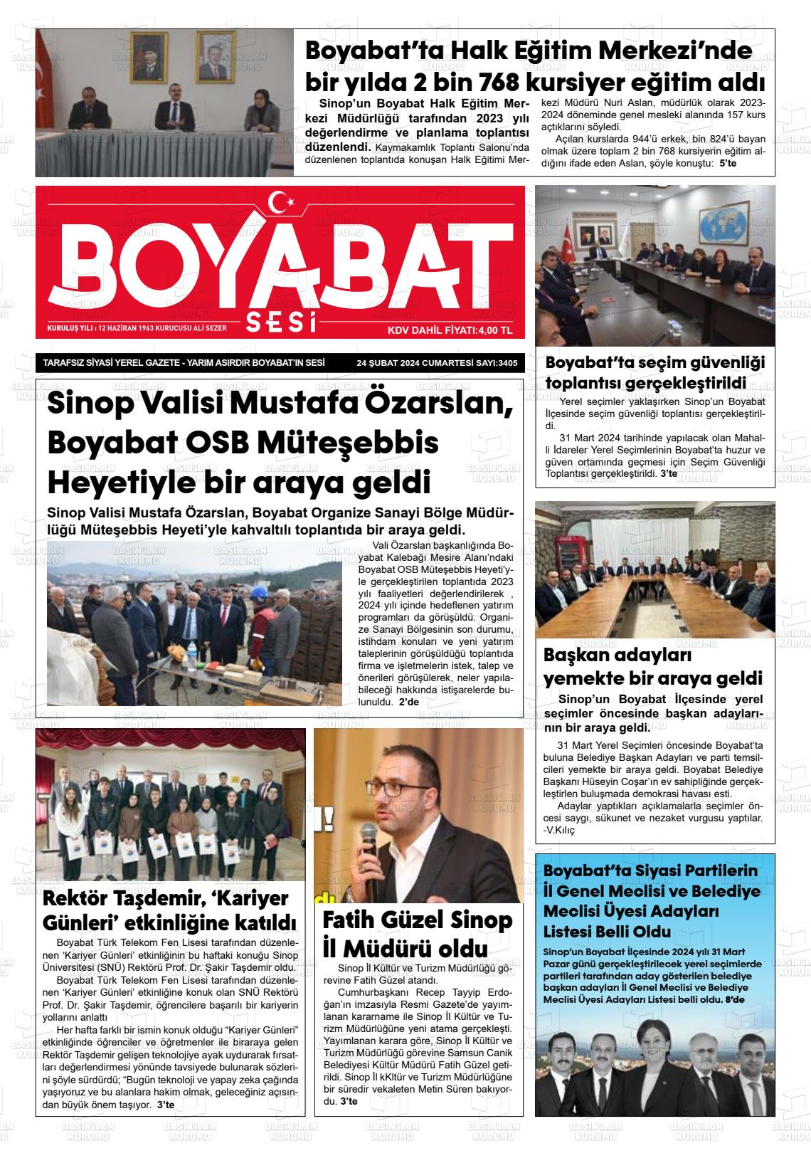 24 Şubat 2024 Boyabat Sesi Gazete Manşeti