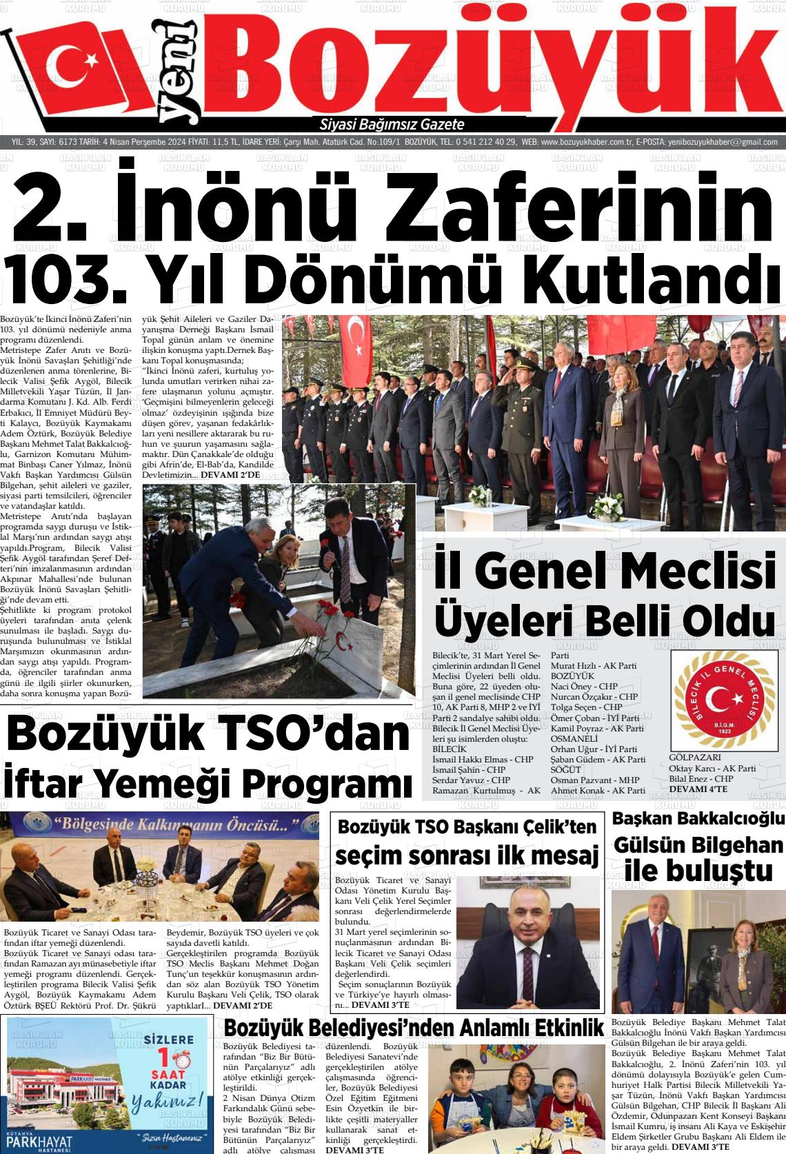 04 Nisan 2024 Yeni Bozüyük Gazete Manşeti