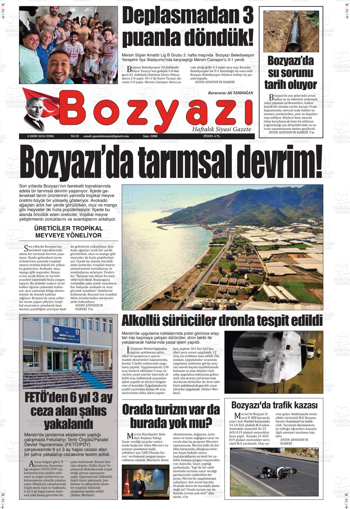 04 Ekim 2024 Bozyazi Gazete Manşeti