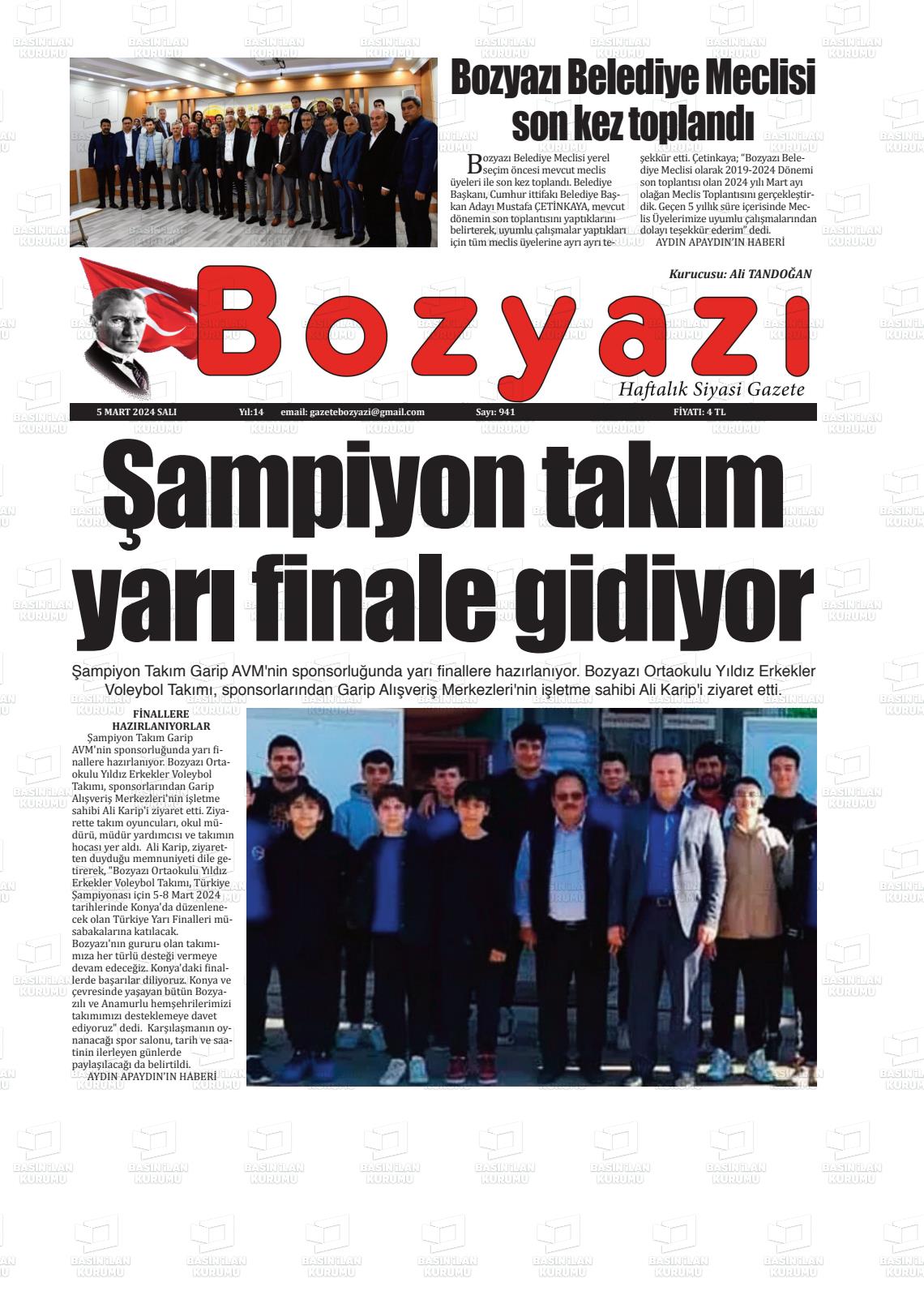 07 Mart 2024 Bozyazi Gazete Manşeti