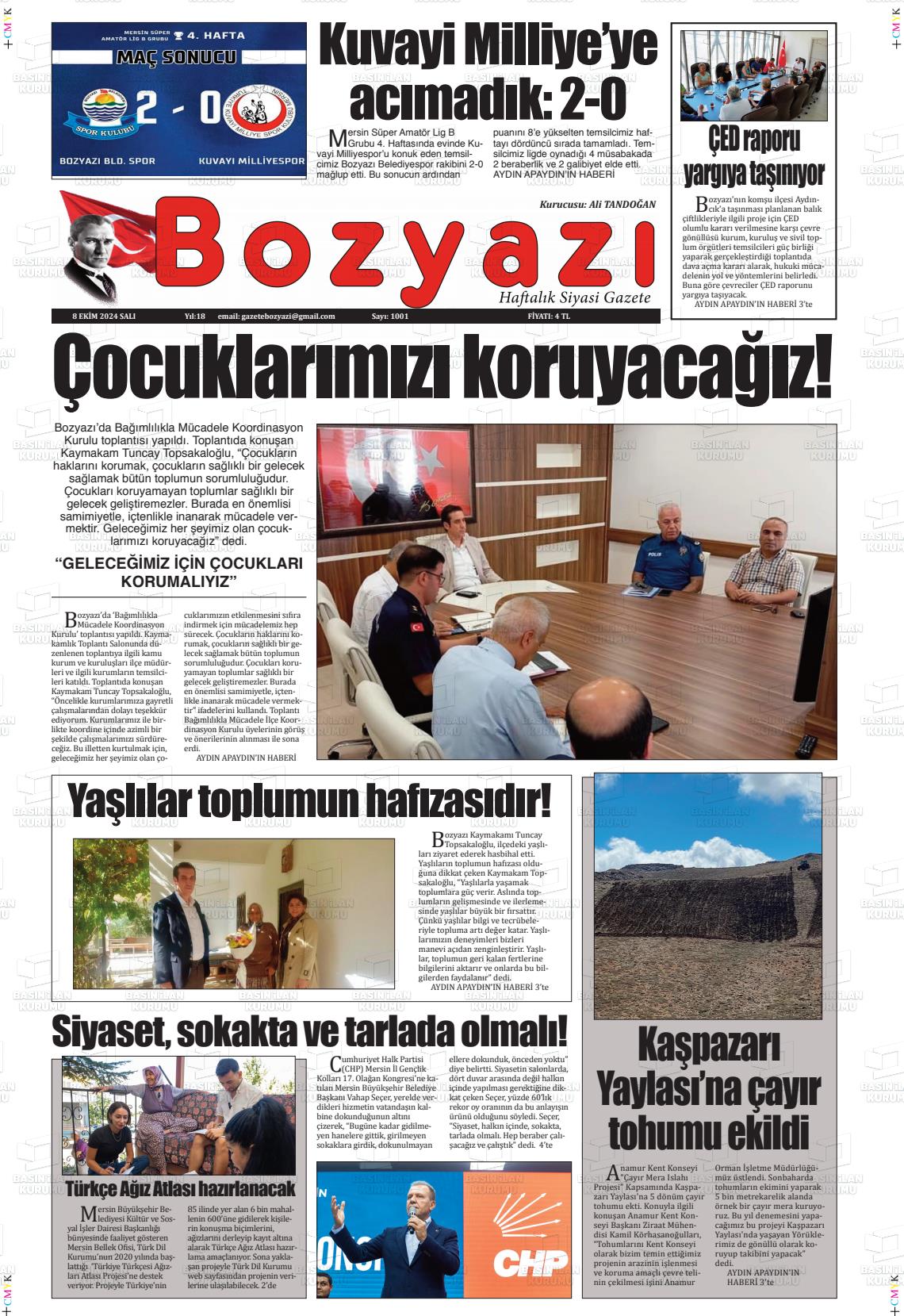 08 Ekim 2024 Bozyazi Gazete Manşeti