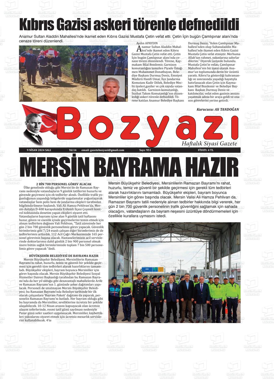 09 Nisan 2024 Bozyazi Gazete Manşeti