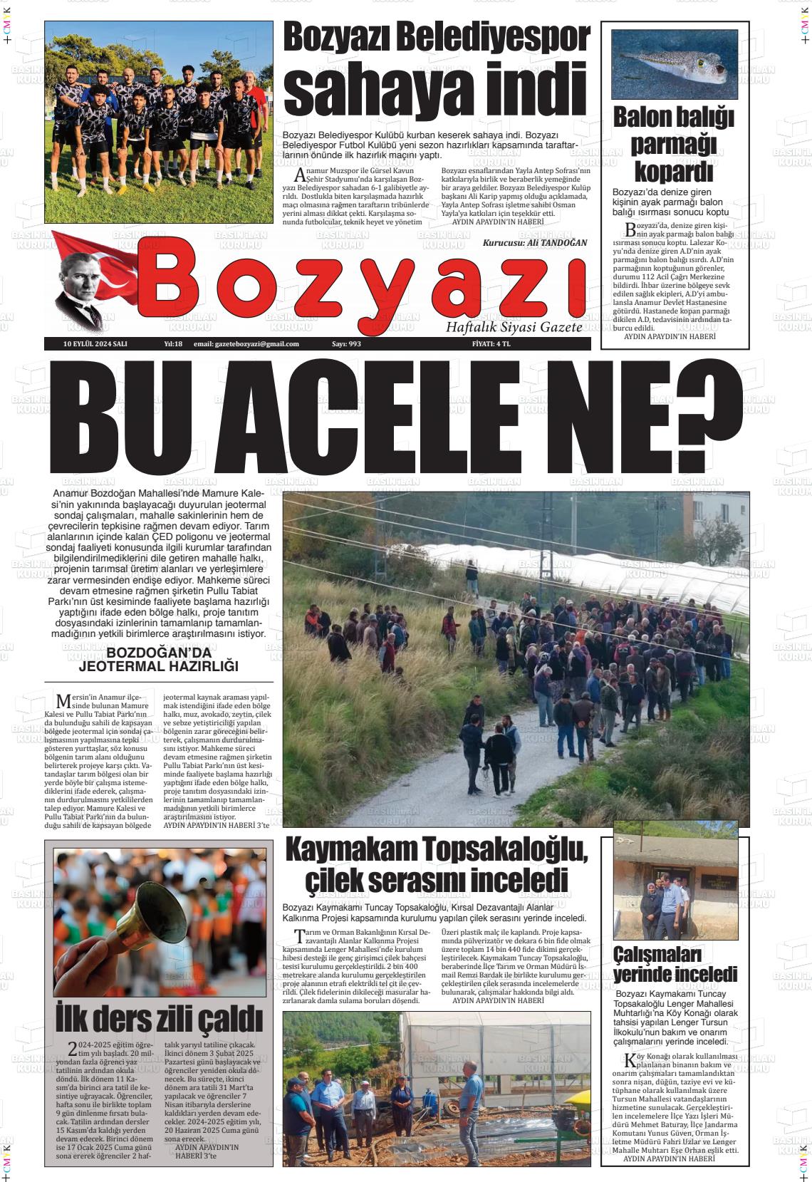 10 Eylül 2024 Bozyazi Gazete Manşeti