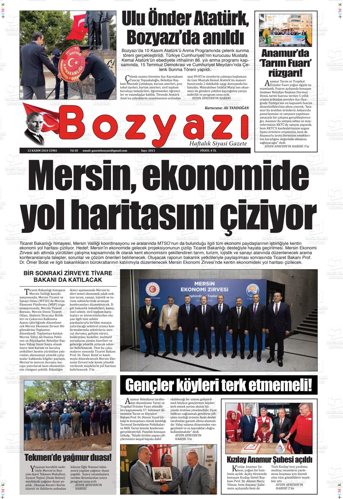 12 Kasım 2024 Bozyazi Gazete Manşeti