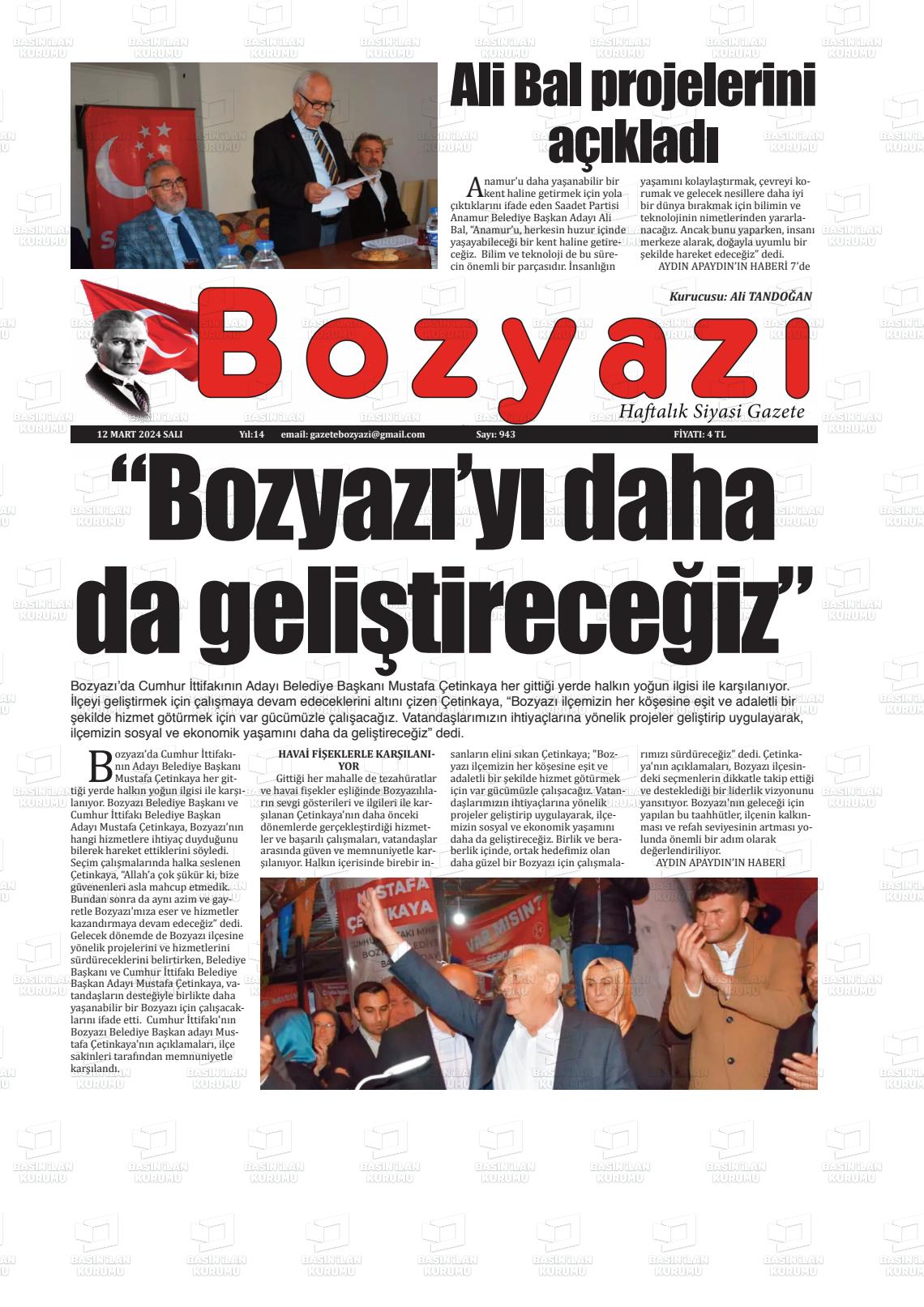 12 Mart 2024 Bozyazi Gazete Manşeti