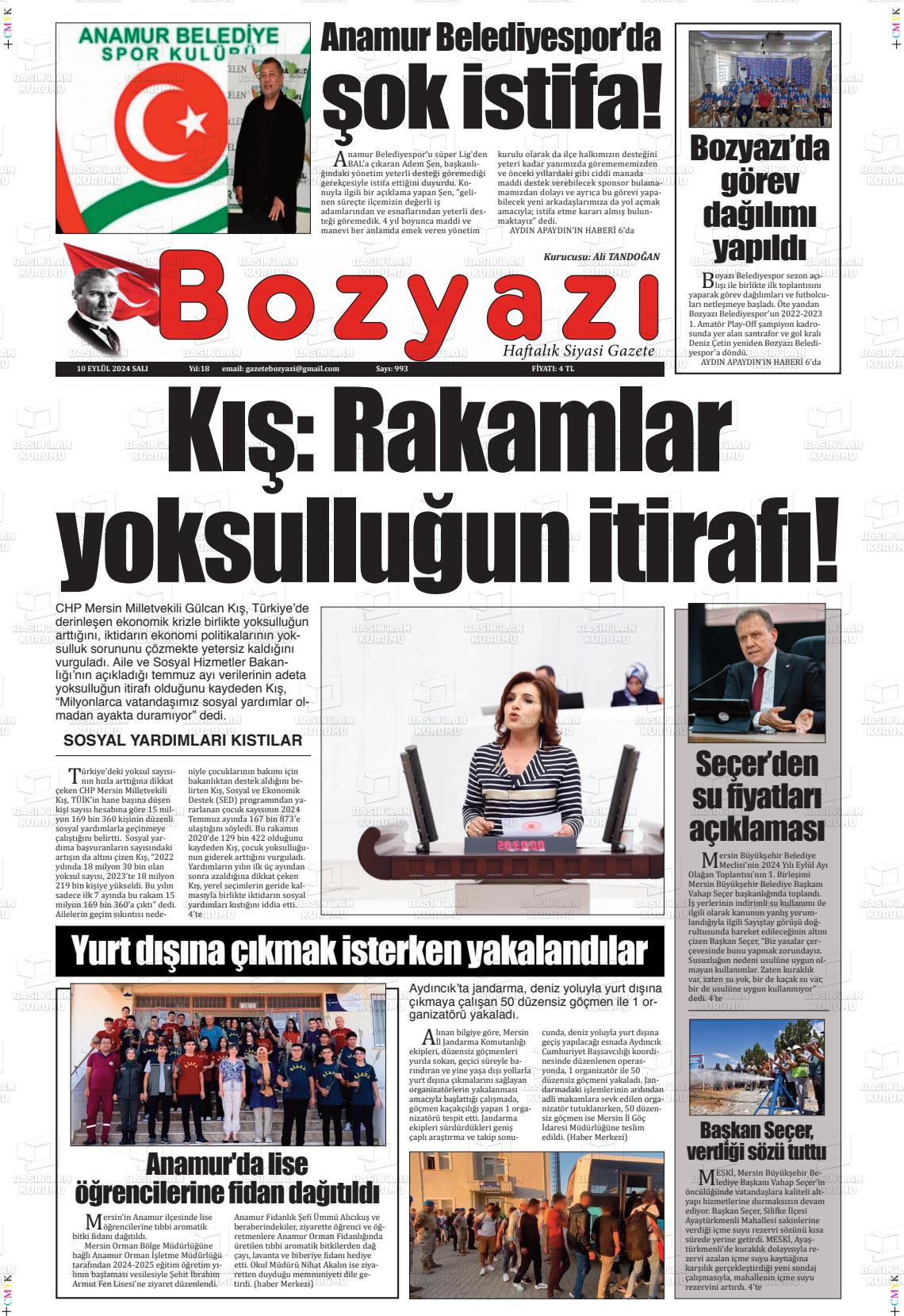 13 Eylül 2024 Bozyazi Gazete Manşeti