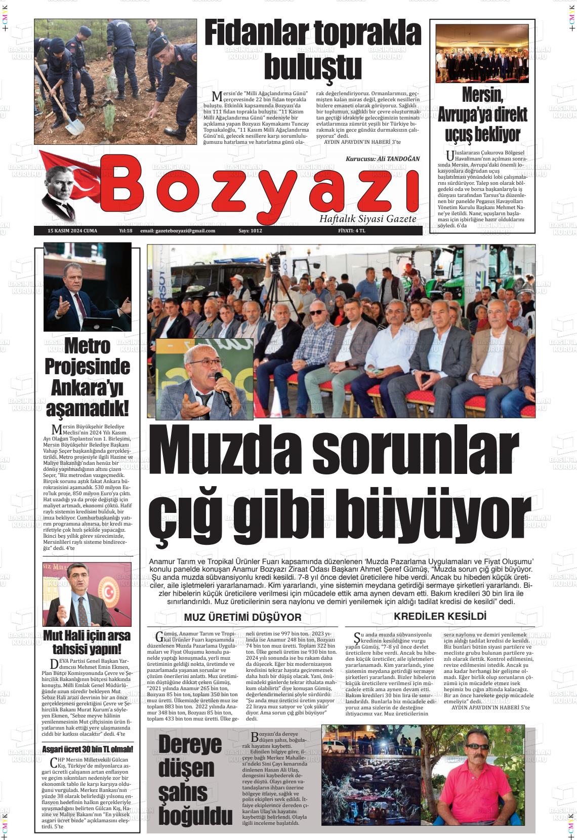 15 Kasım 2024 Bozyazi Gazete Manşeti