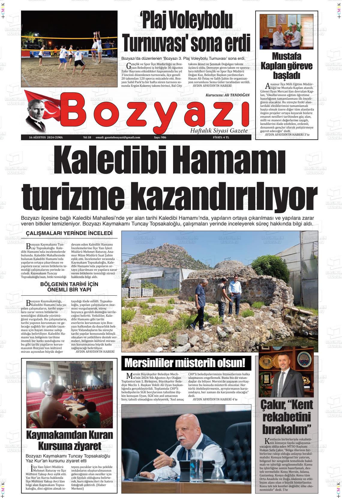 16 Ağustos 2024 Bozyazi Gazete Manşeti