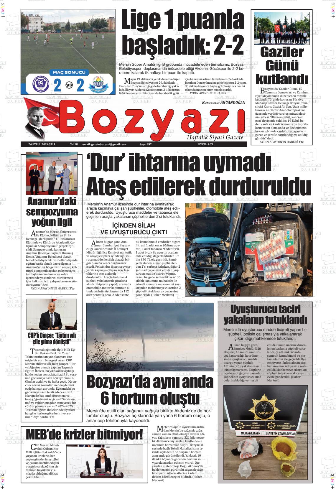 24 Eylül 2024 Bozyazi Gazete Manşeti