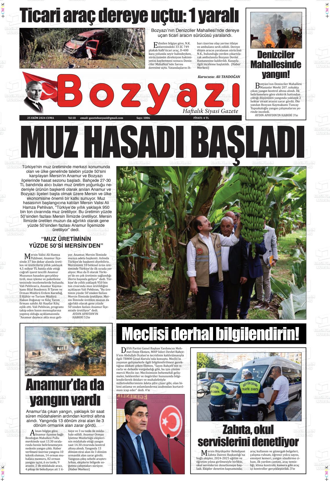 25 Ekim 2024 Bozyazi Gazete Manşeti