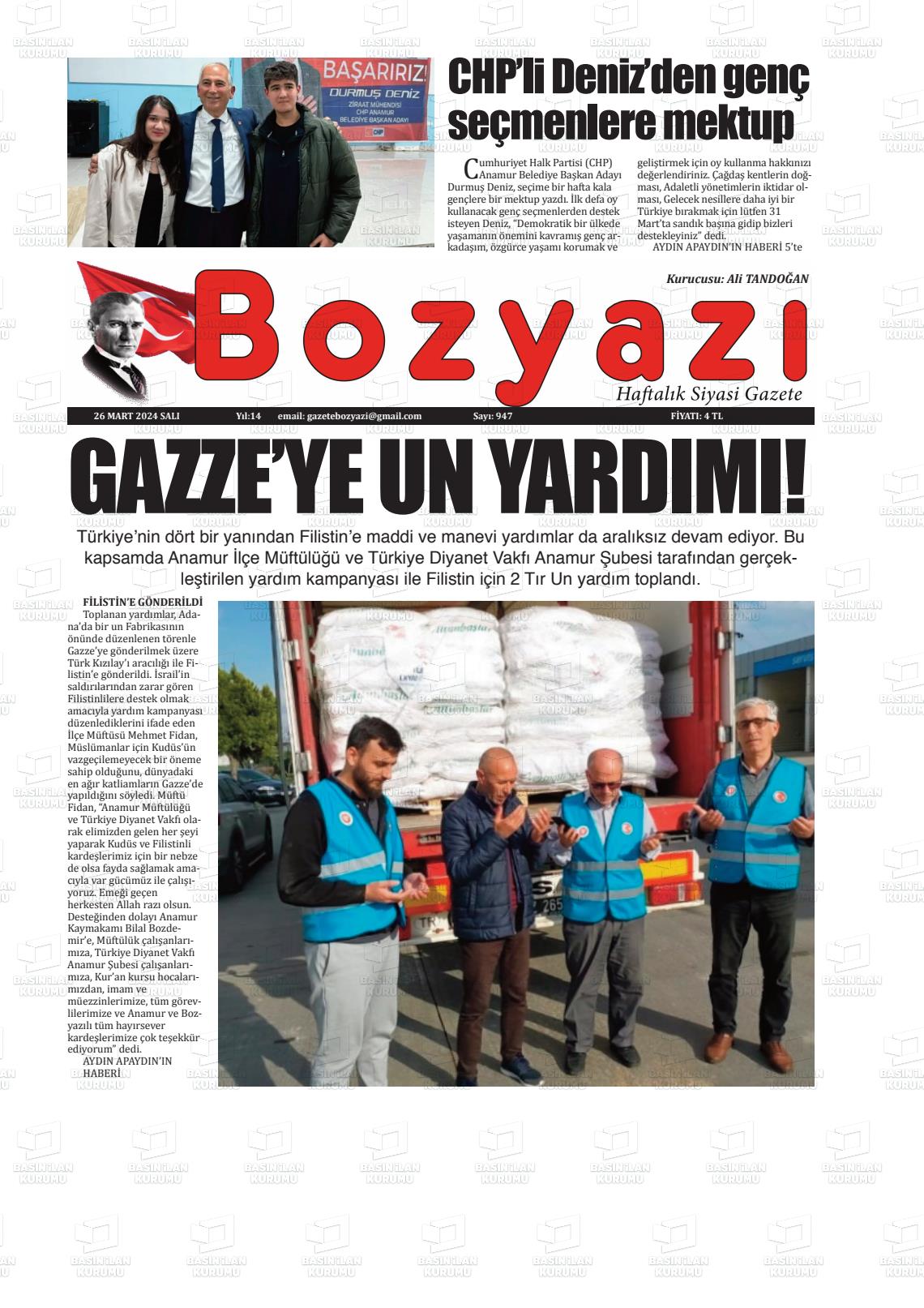 26 Mart 2024 Bozyazi Gazete Manşeti