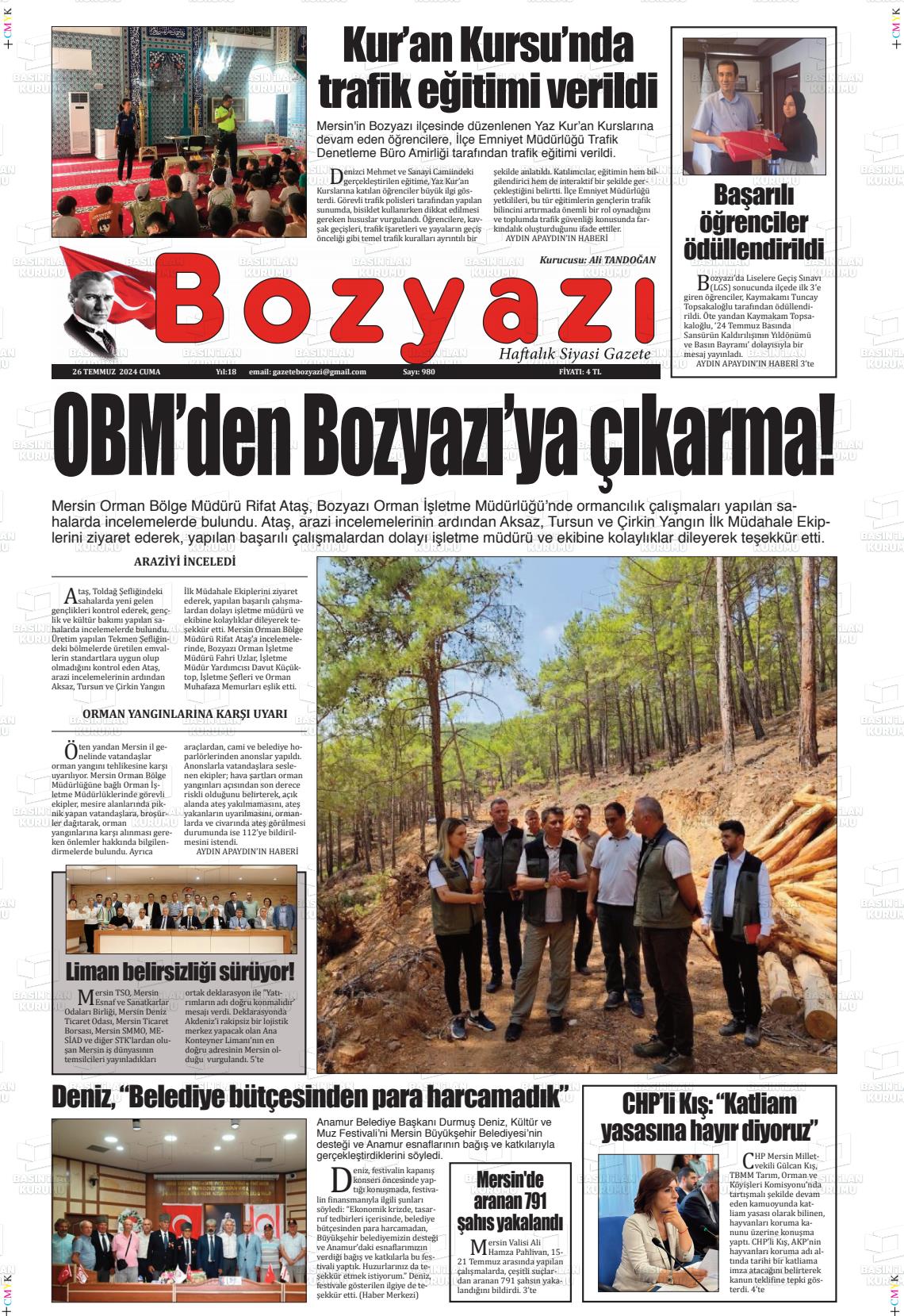 27 Temmuz 2024 Bozyazi Gazete Manşeti