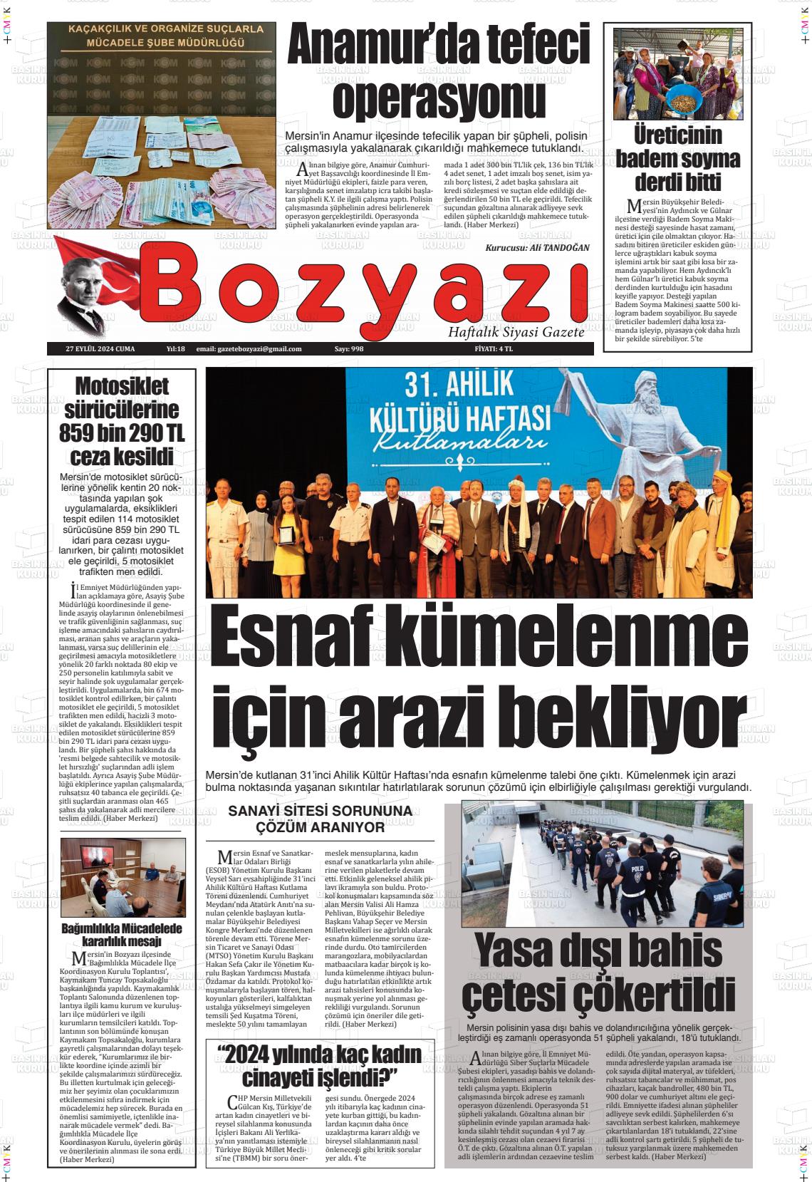 27 Eylül 2024 Bozyazi Gazete Manşeti