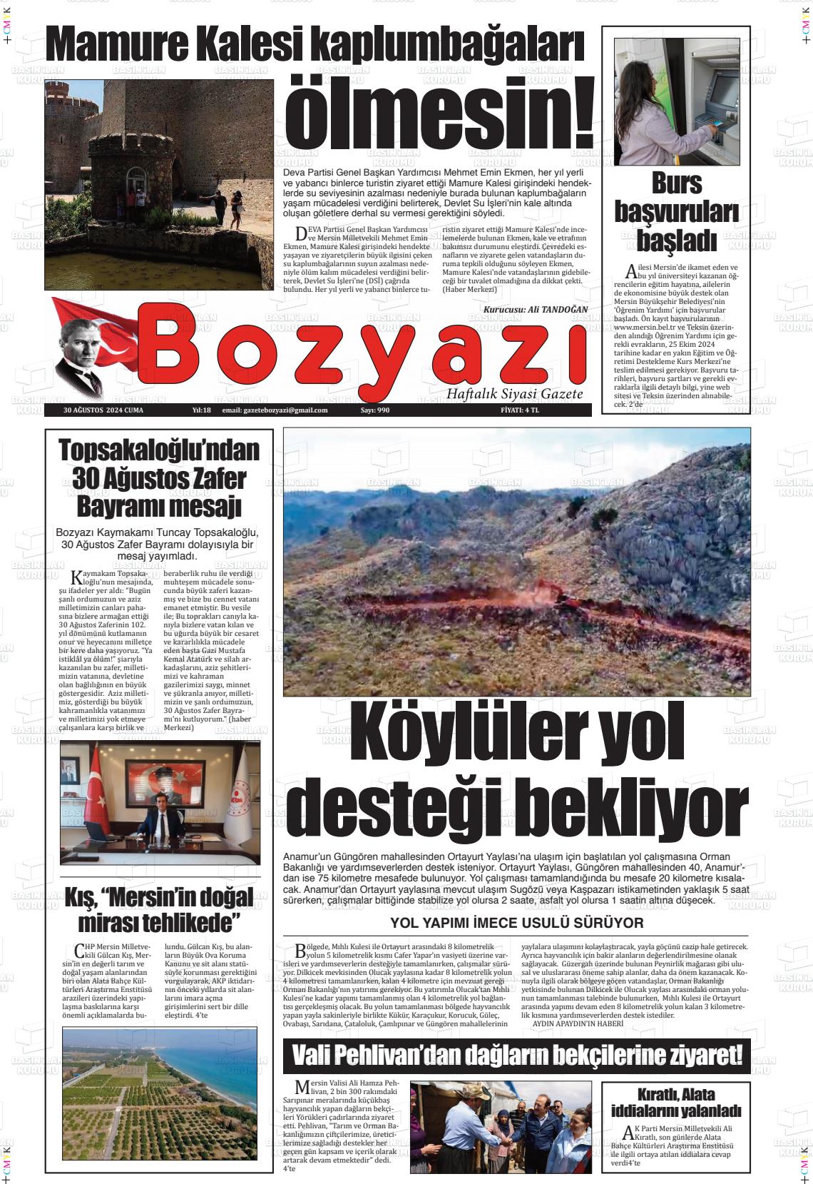 30 Ağustos 2024 Bozyazi Gazete Manşeti