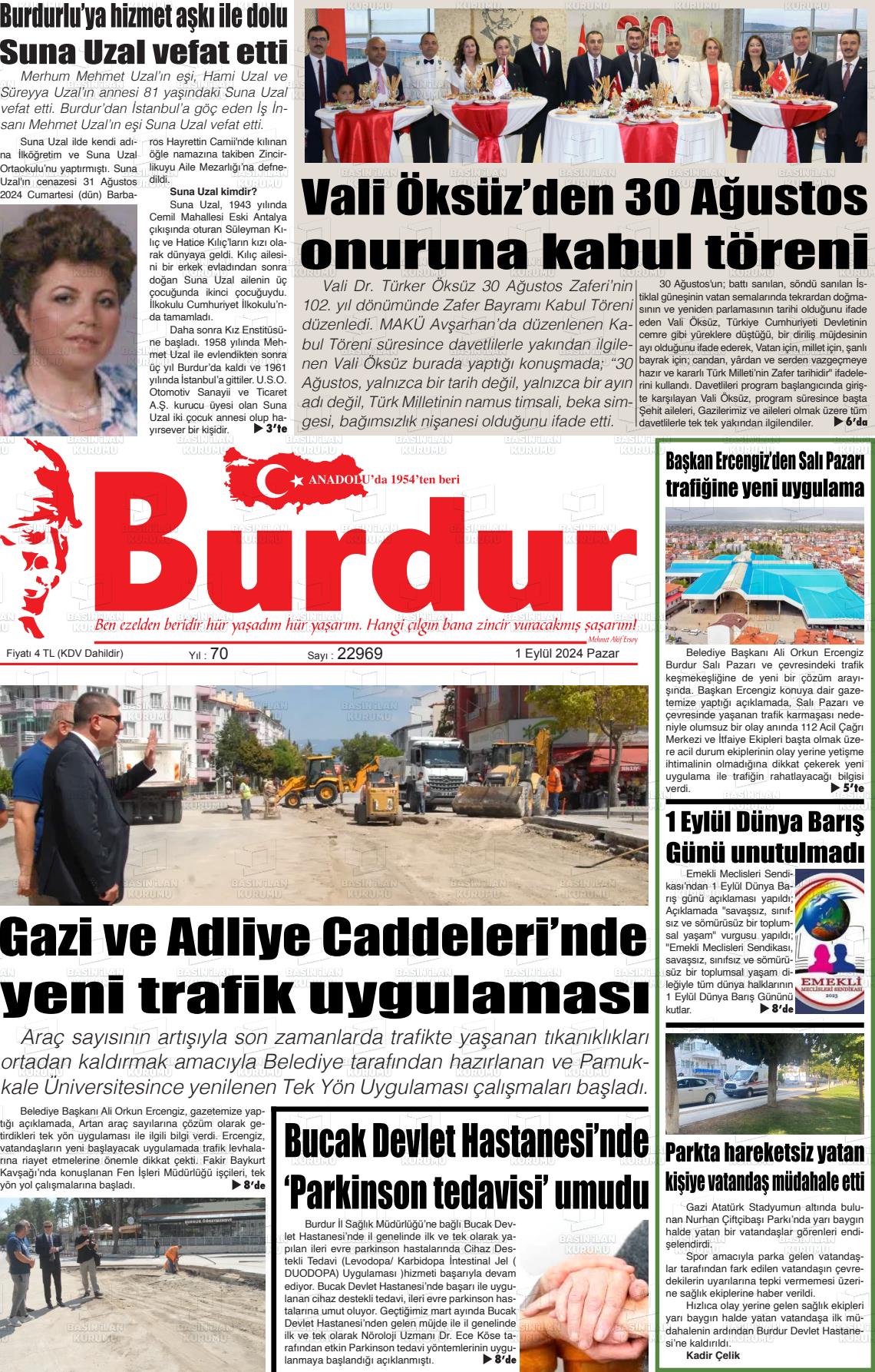 01 Eylül 2024 Burdur Gazete Manşeti