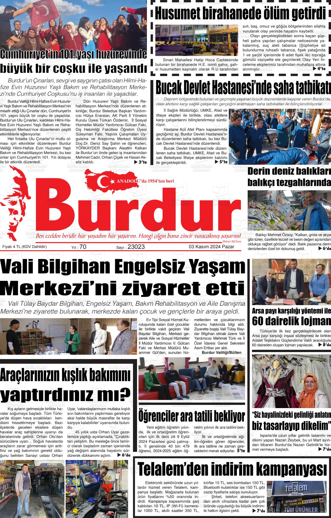 03 Kasım 2024 Burdur Gazete Manşeti