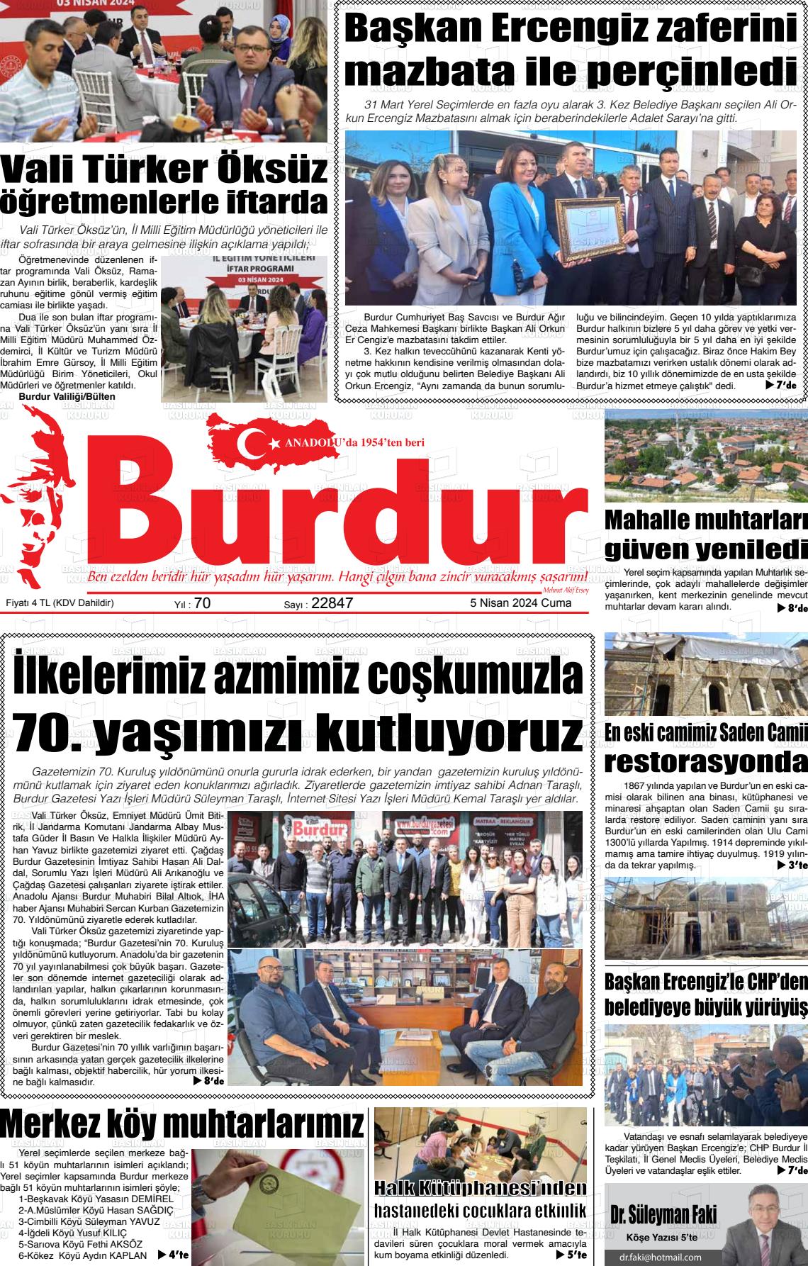 05 Nisan 2024 Burdur Gazete Manşeti