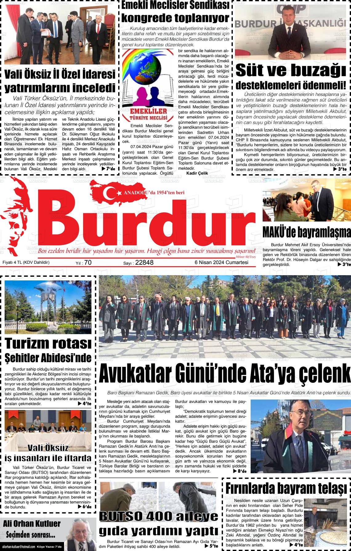 06 Nisan 2024 Burdur Gazete Manşeti