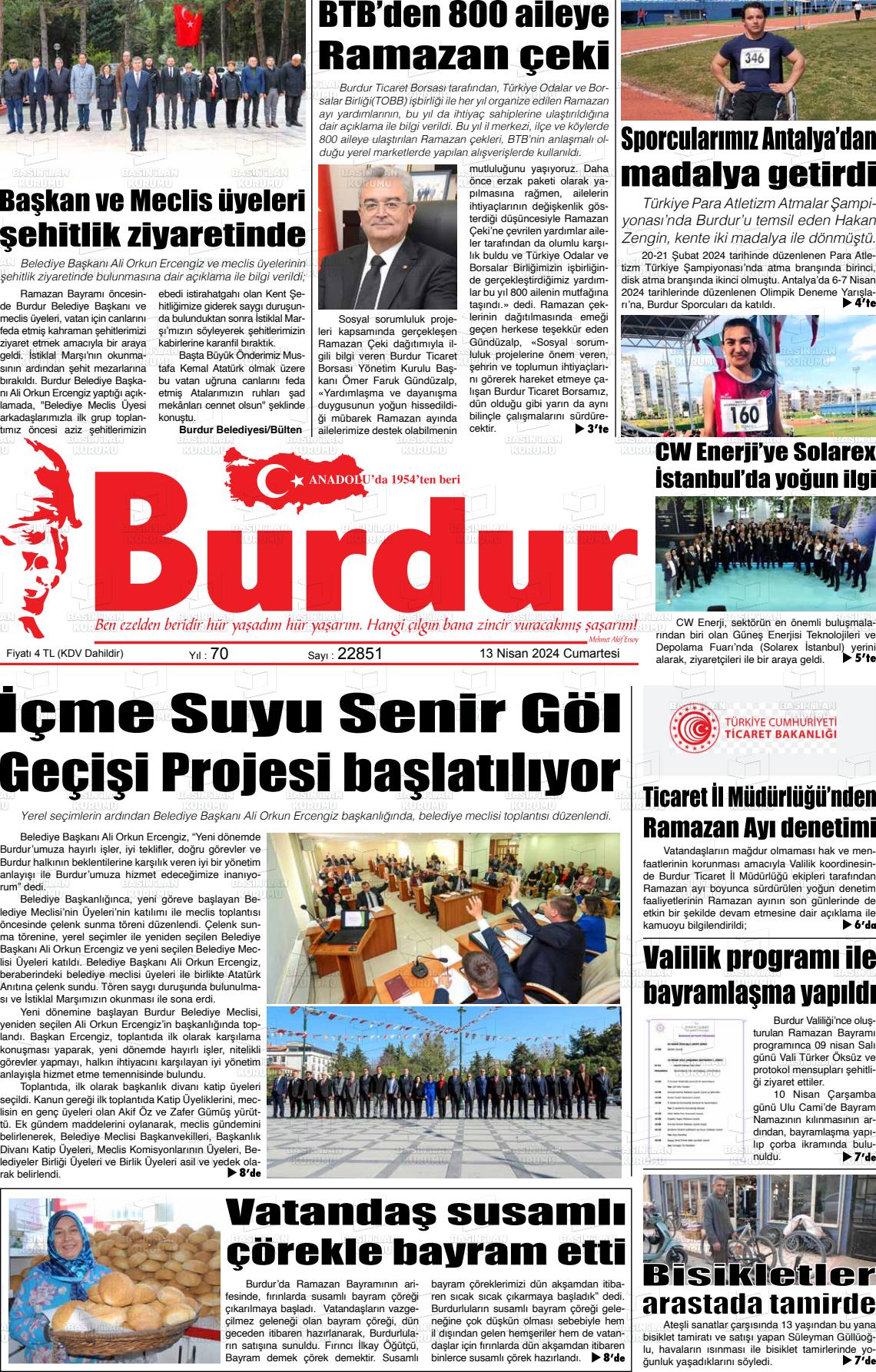 13 Nisan 2024 Burdur Gazete Manşeti