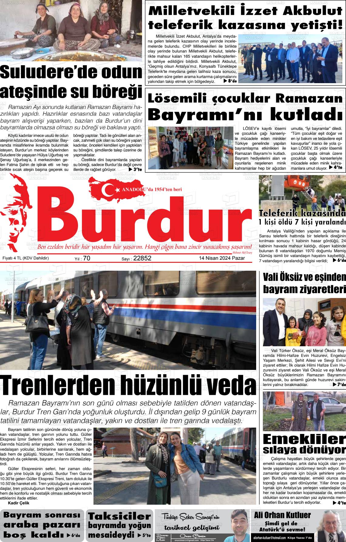 14 Nisan 2024 Burdur Gazete Manşeti