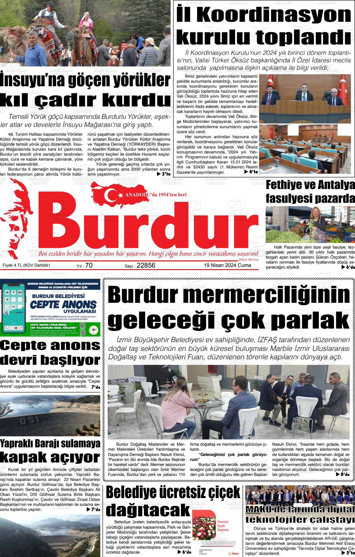 19 Nisan 2024 Burdur Gazete Manşeti