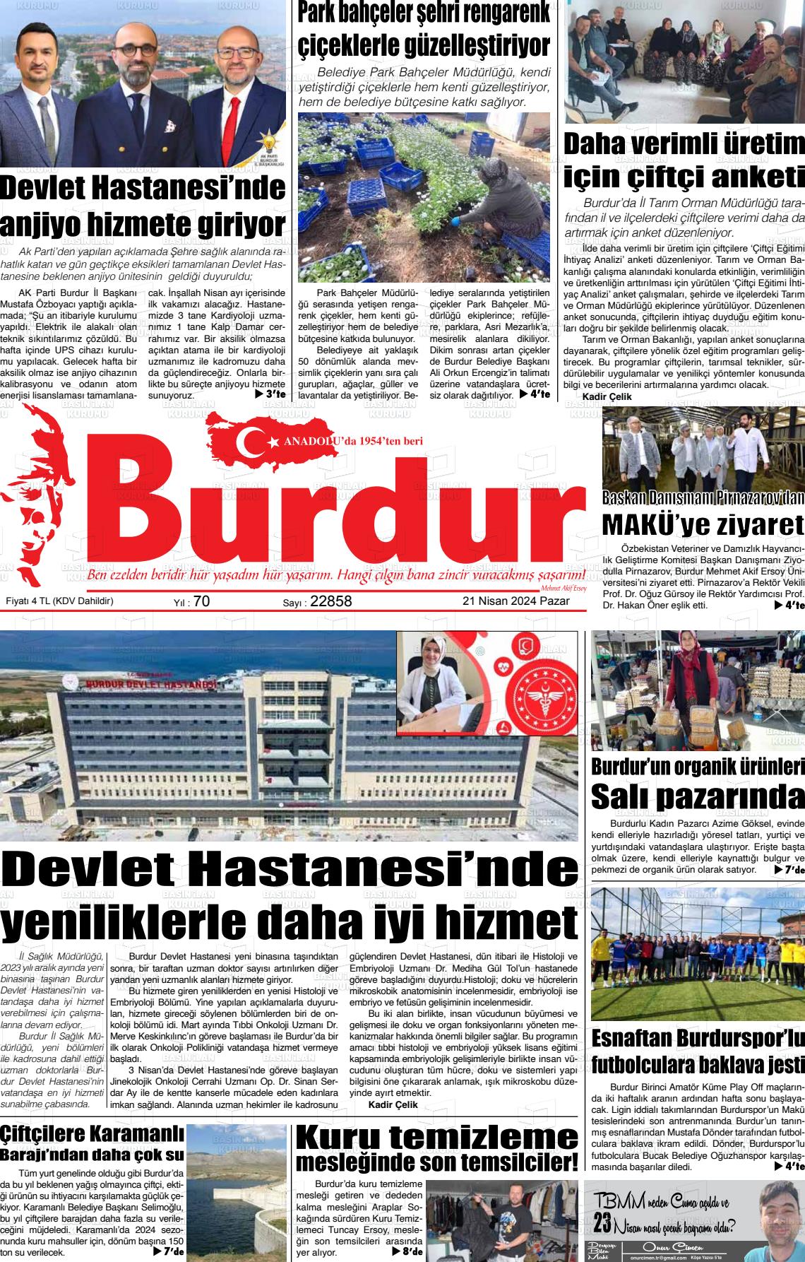 03 Mayıs 2024 Burdur Gazete Manşeti