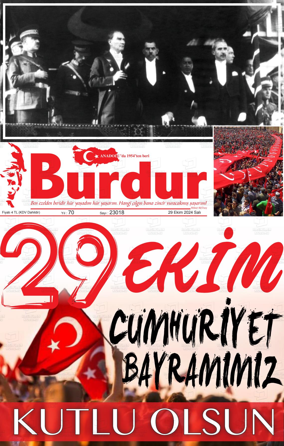 29 Ekim 2024 Burdur Gazete Manşeti