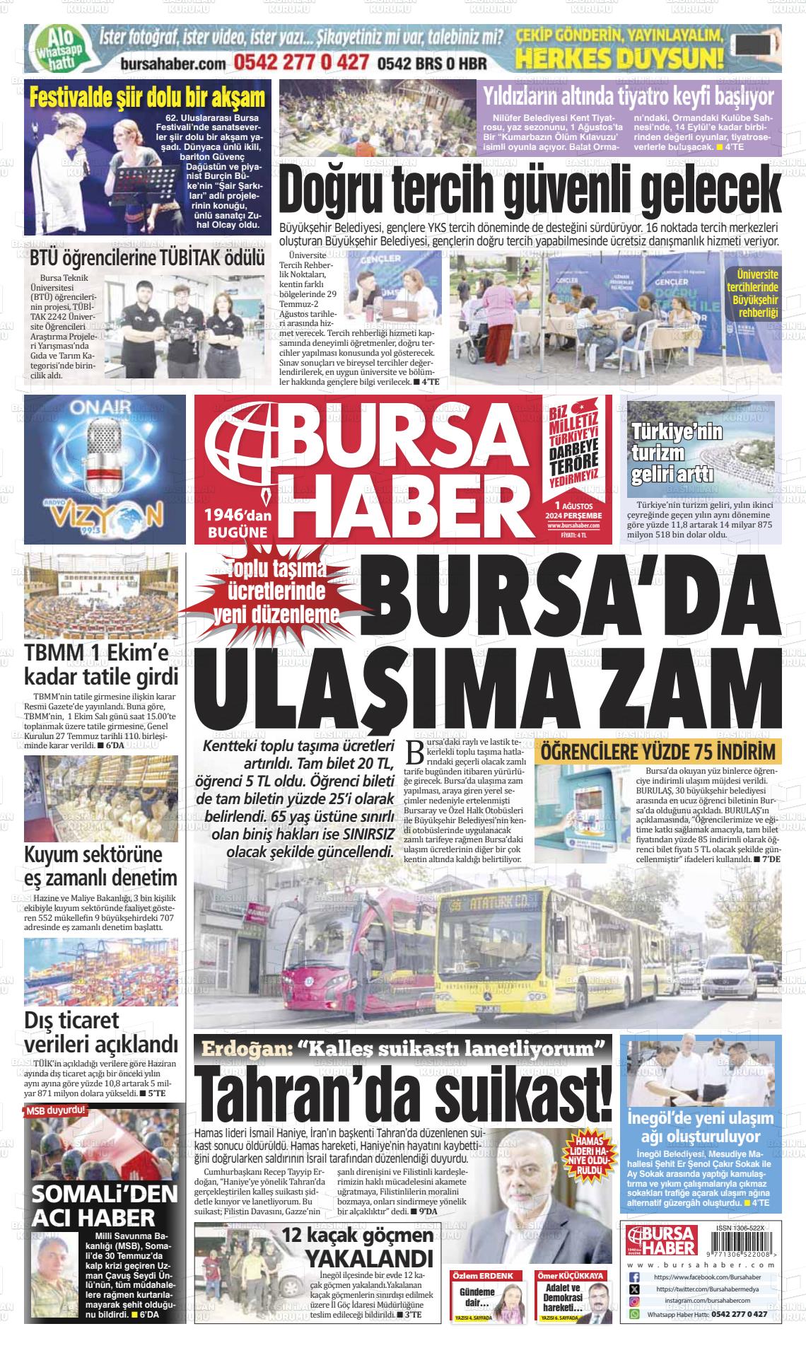 01 Ağustos 2024 Bursa Haber Gazete Manşeti