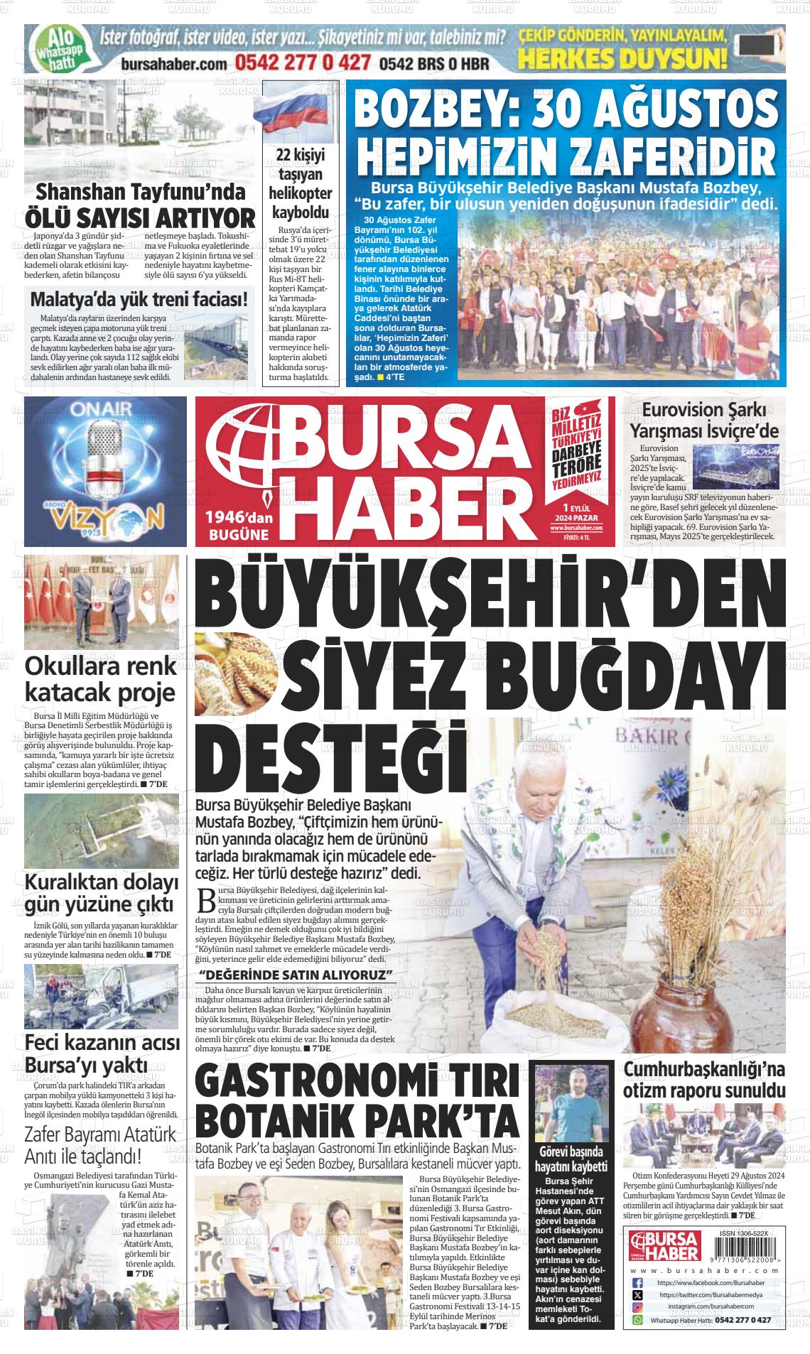 01 Eylül 2024 Bursa Haber Gazete Manşeti