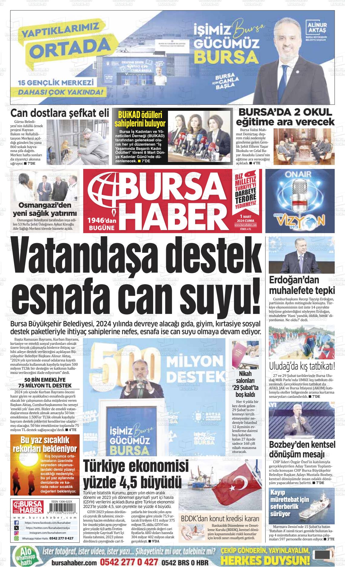 01 Mart 2024 Bursa Haber Gazete Manşeti