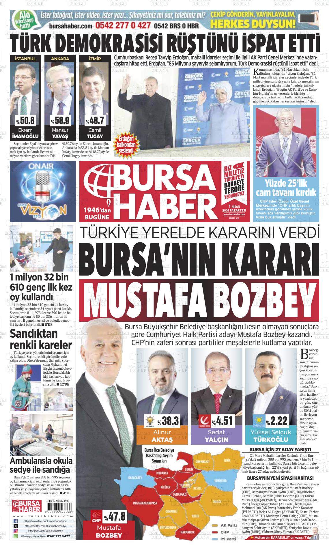 01 Nisan 2024 Bursa Haber Gazete Manşeti