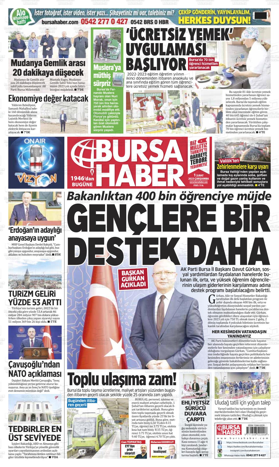 01 Şubat 2023 Bursa Haber Gazete Manşeti