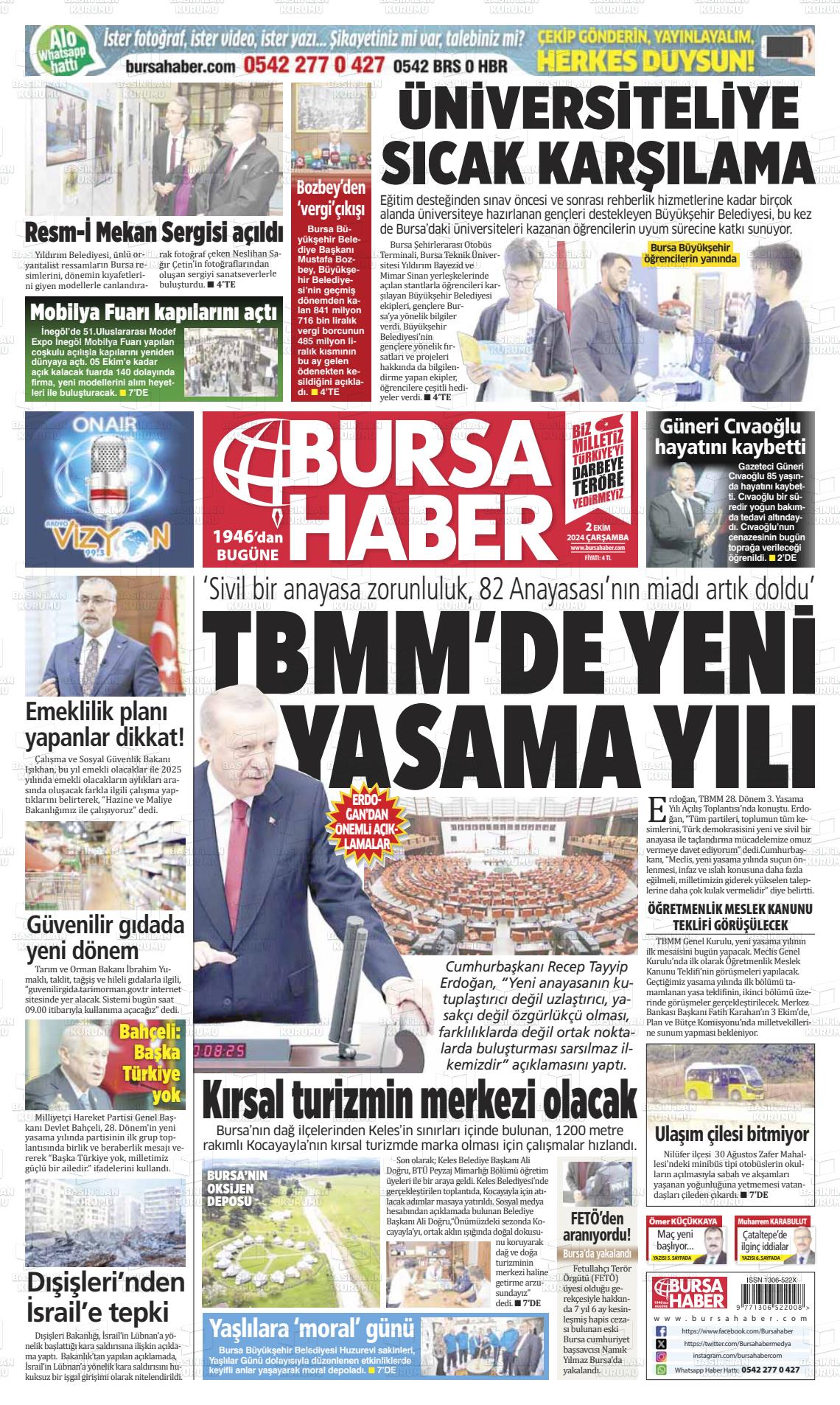 02 Ekim 2024 Bursa Haber Gazete Manşeti