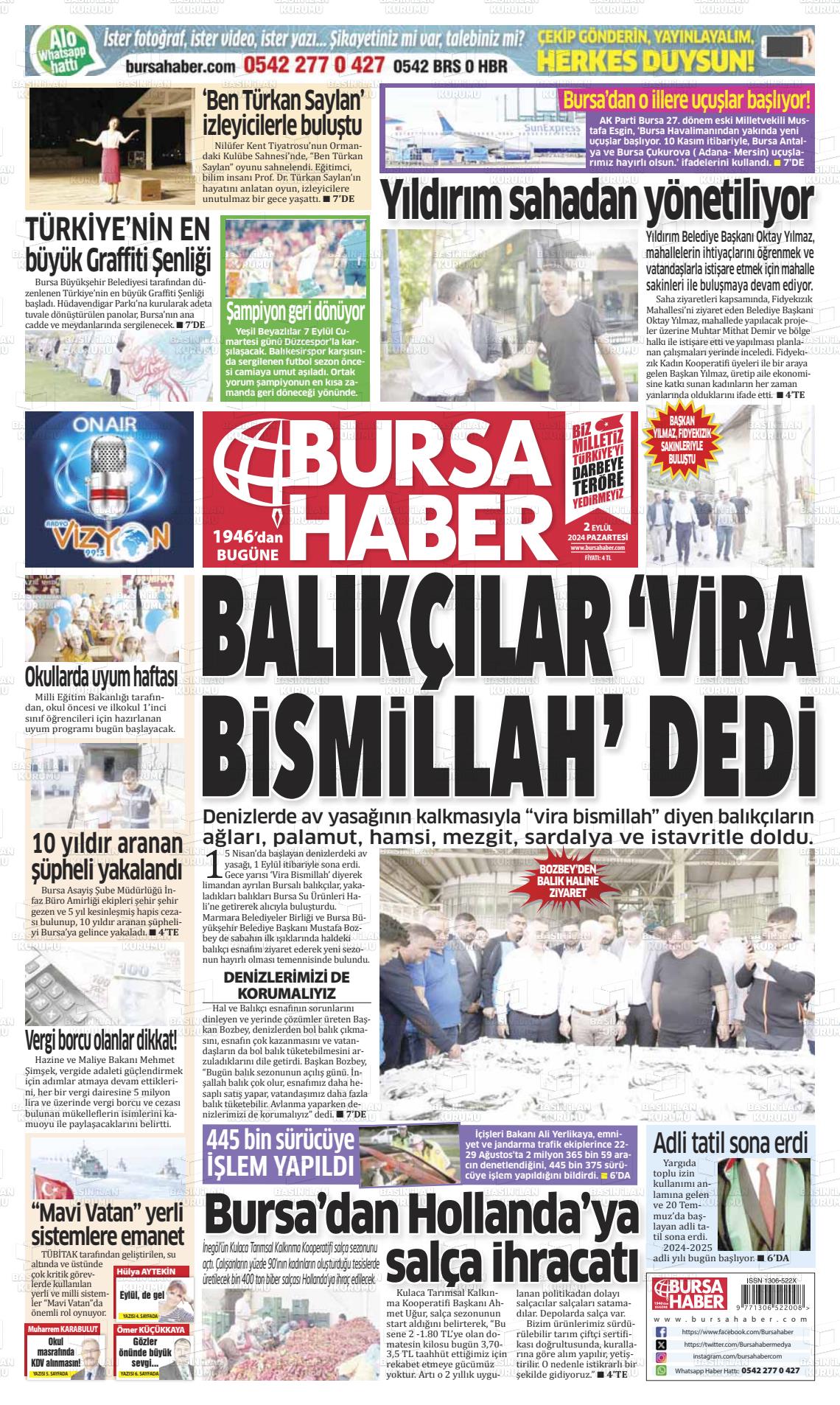 02 Eylül 2024 Bursa Haber Gazete Manşeti