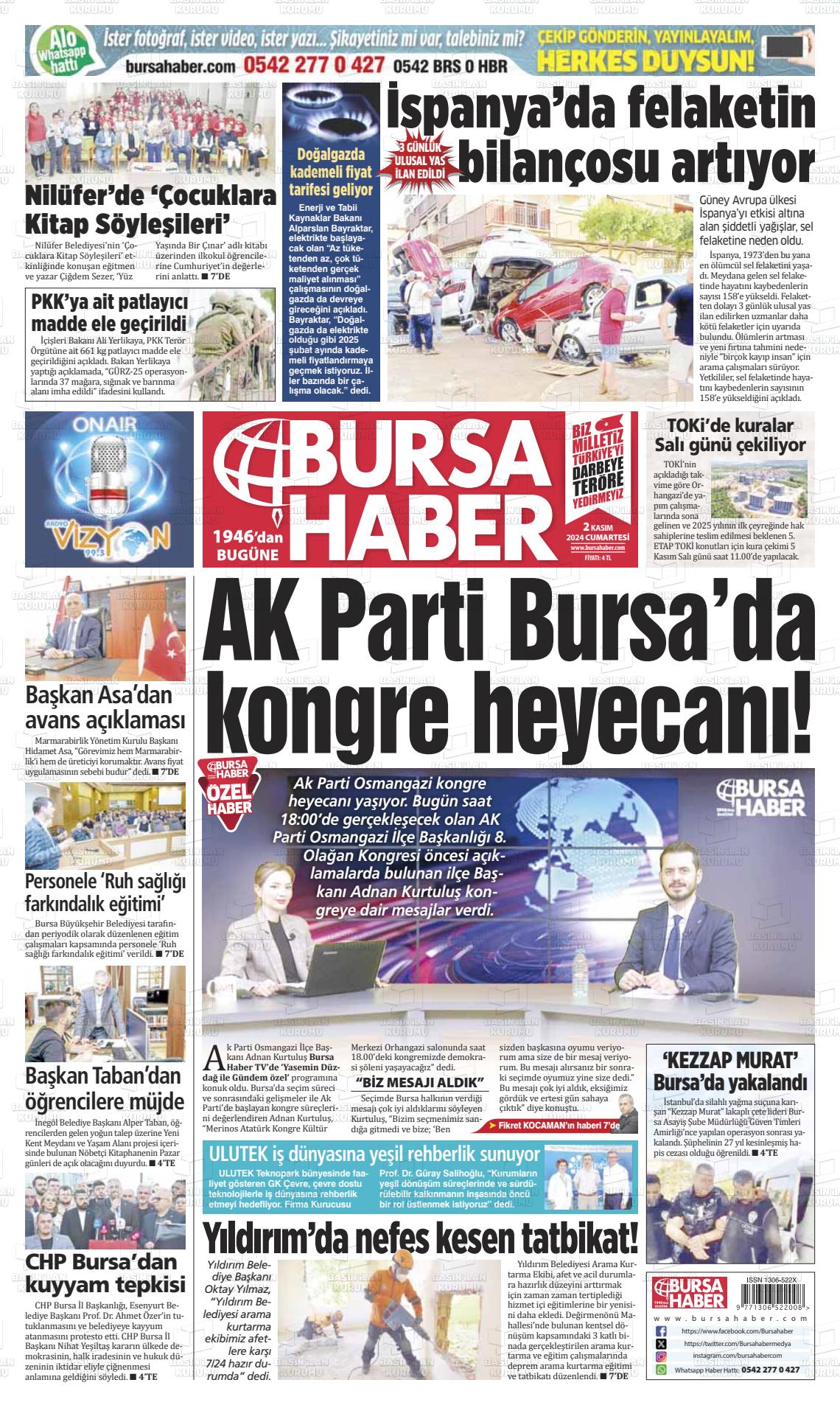 02 Kasım 2024 Bursa Haber Gazete Manşeti