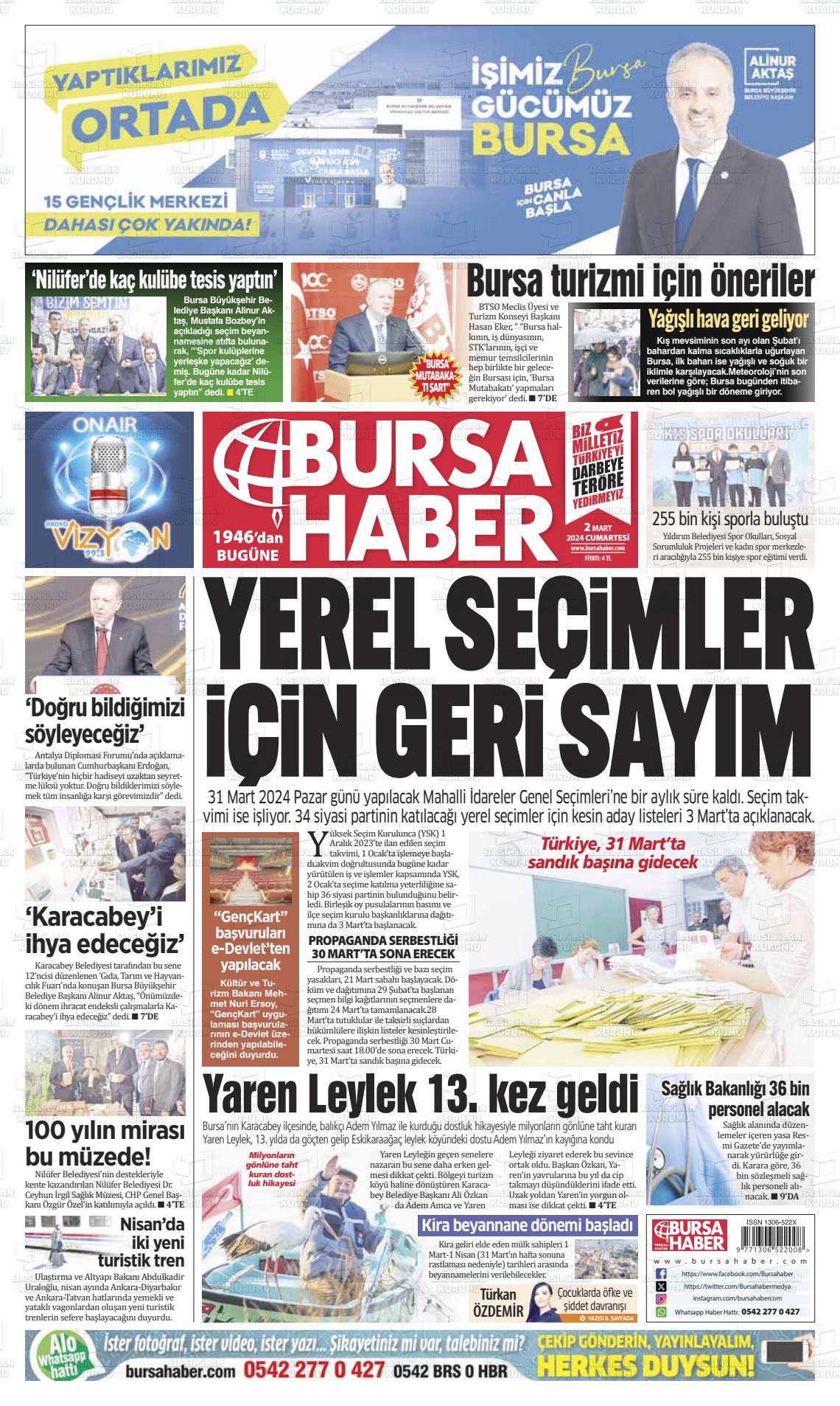 02 Mart 2024 Bursa Haber Gazete Manşeti