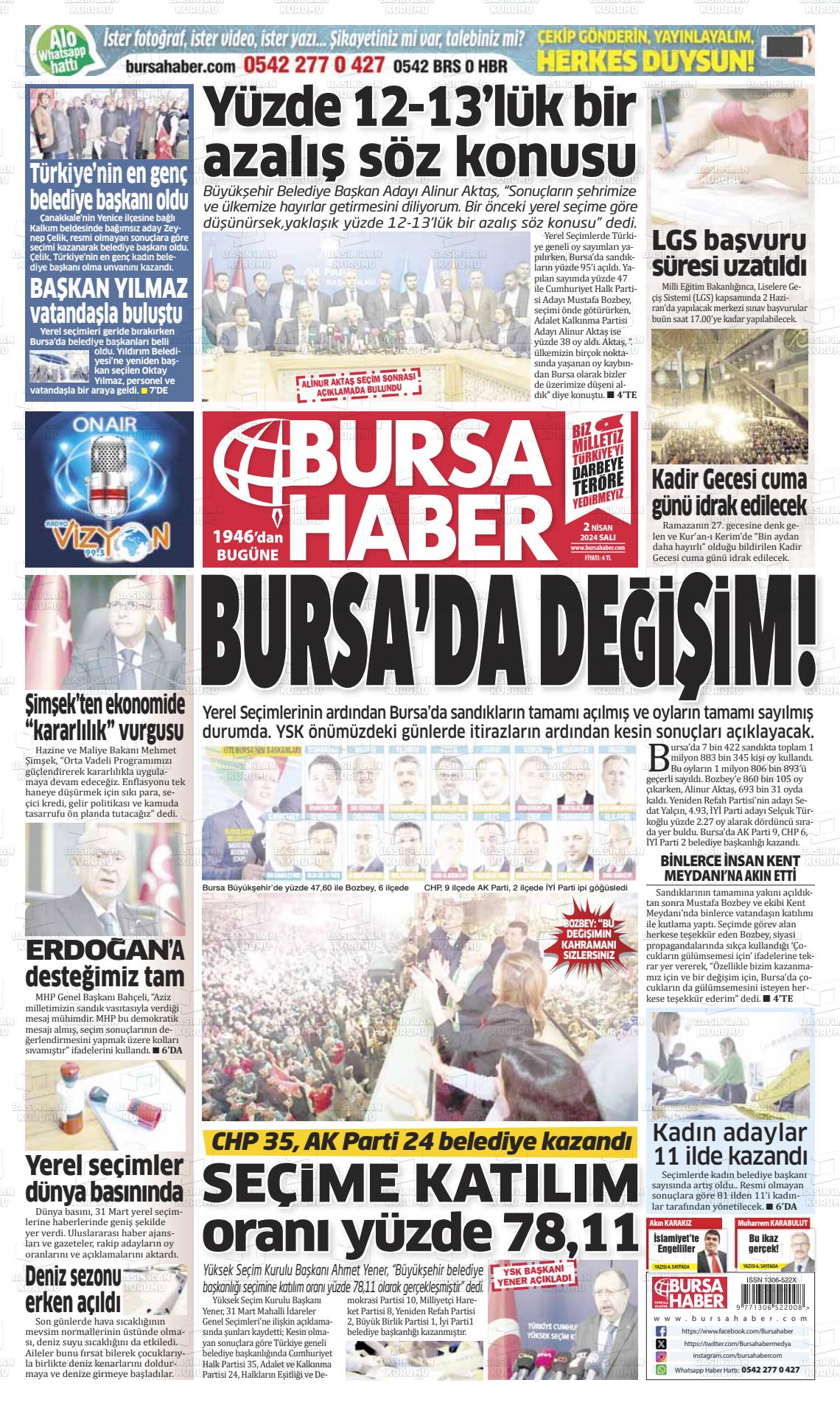 02 Nisan 2024 Bursa Haber Gazete Manşeti